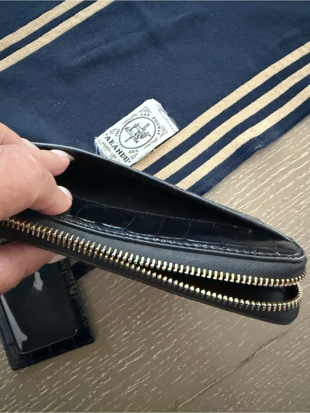 Tory Burch Black Croc-Embossed Zip Wallet with Gold Logo and Card Case